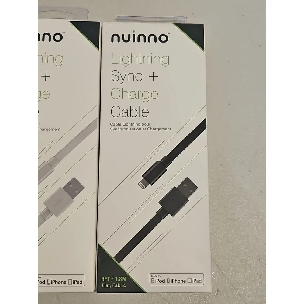 2 Pack Nuinno Lightning Charge and Synch 6ft cable iPod iPhone iPad Black/White